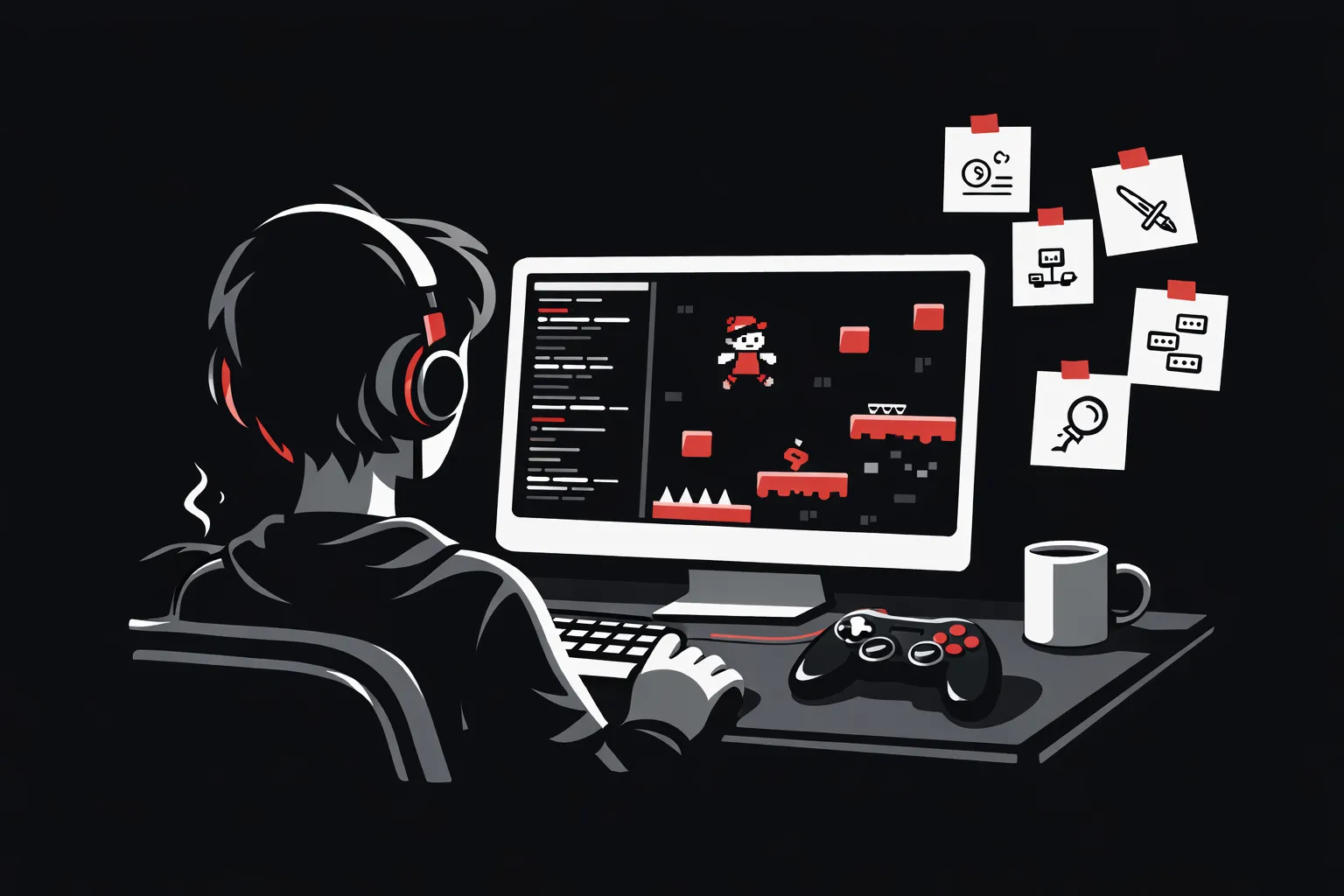 A beginner developer building their first game in a code editor